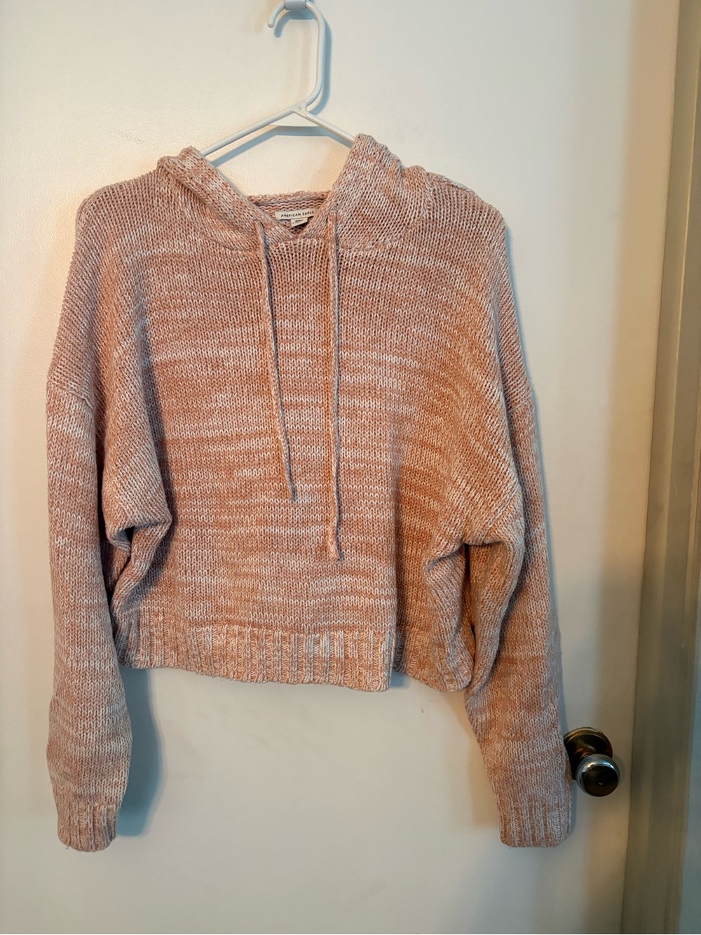 American Eagle Outfitters Cropped Hoodie Sweater - Light Blush